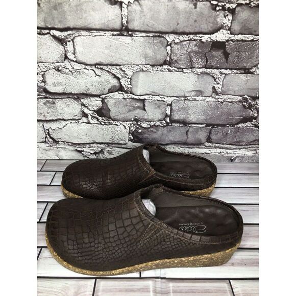 Elite By Walking Cradles Brown Leather Croc Comfort SlipOn Cork Clogs Women Sz 8 - Picture 9 of 16